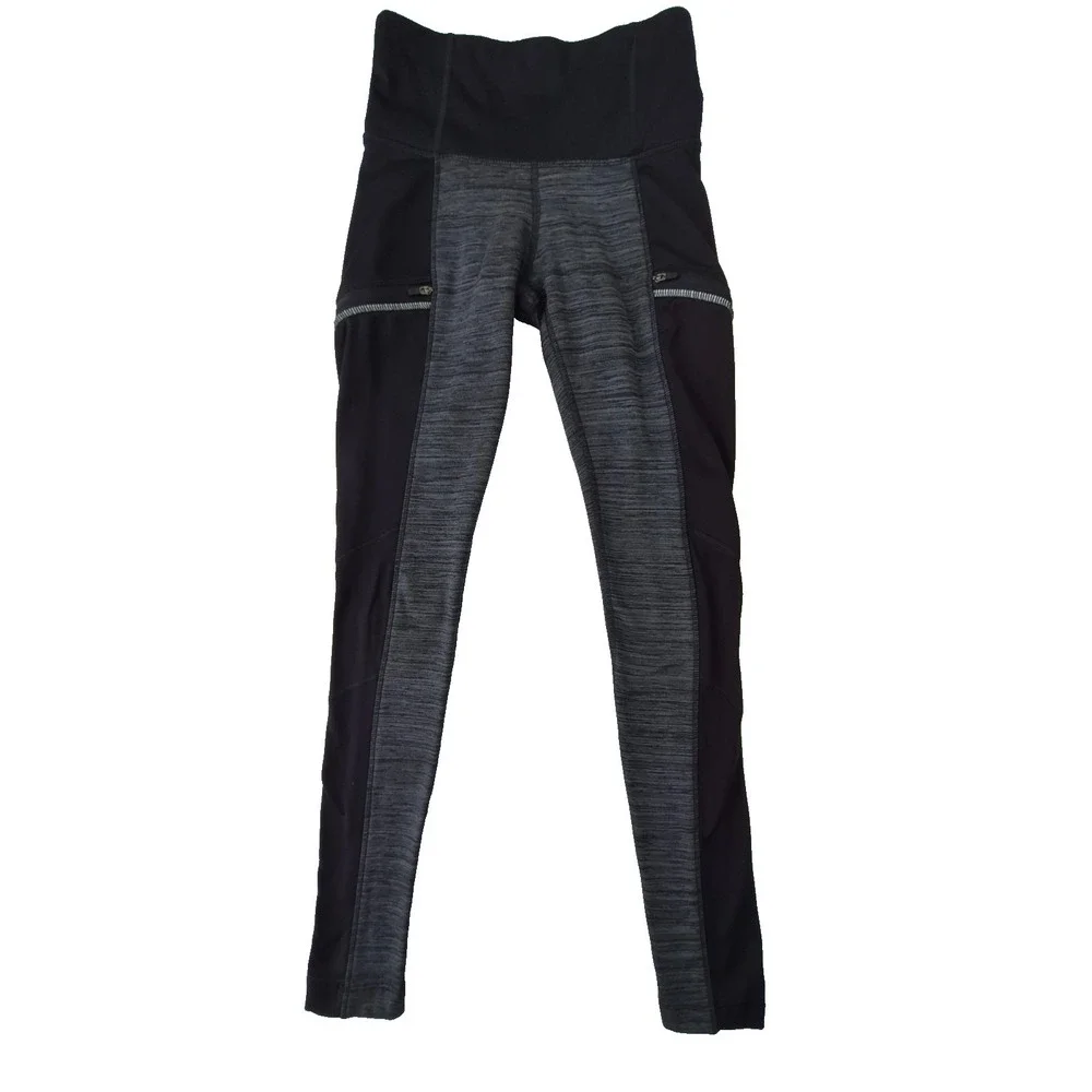 Athleta Fleece Lined Leggings XXS Black Gray Athletic Yoga Running Pants